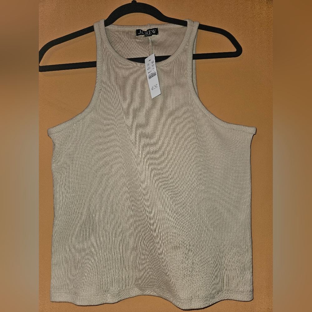 NWT J.Crew New favorite tank top in vintage rib in light khaki, size large